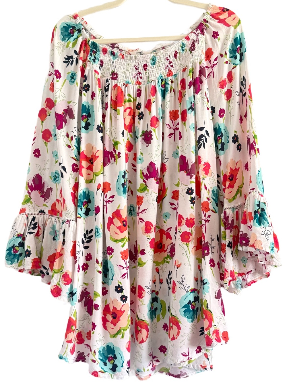Terra & Sky White Multicolor Floral Peasant Top 1X